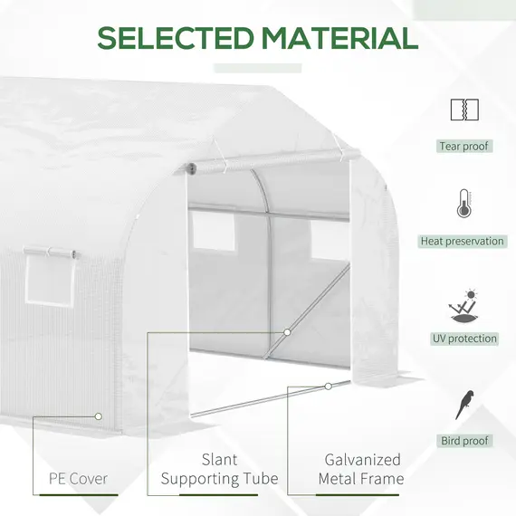 Buy Walk-In Polytunnel Greenhouse Warm House Garden Tunnel Shelter Plant Shed with Door and Windows, Galvanised Steel Frame, 4.5 x 3 x 2m, White, 4 image