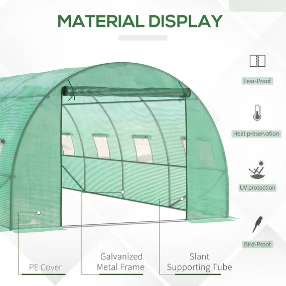Buy Walk-in Polytunnel Greenhouse, Outdoor Garden Tunnel Greenhouse Tent with Zipped Roll-Up Door and 8 Mesh Windows, 6 x 3M, 4 image