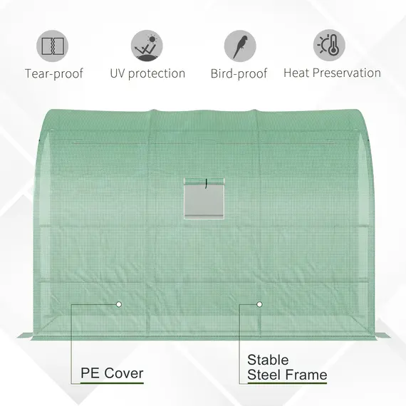 Buy Walk-In Lean to Greenhouse with Windows and Zippered Doors, 2 Tiers 6 Wired Shelves 300L x 150W x 213Hcm Green, 6 image