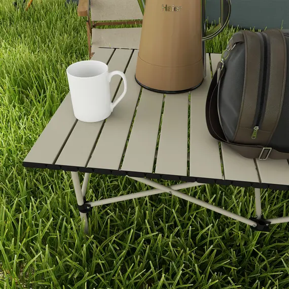 Buy Two-Seater Portable Aluminium Table, with Roll-Up Tabletop and Bag - Khaki, 7 image