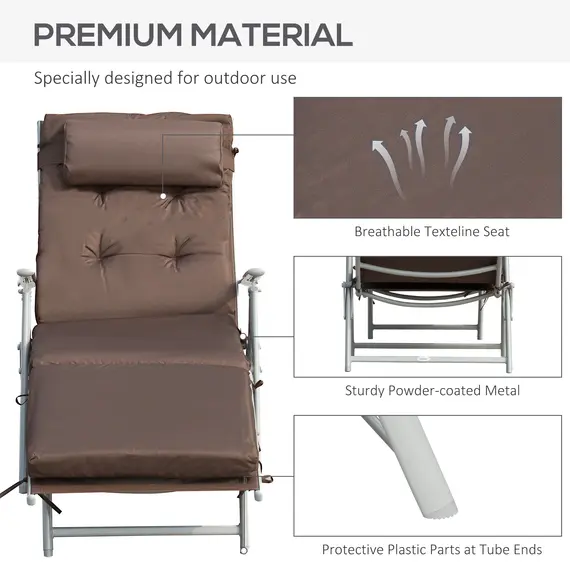 Buy Sun Lounger Steel Frame Outdoor Folding Chaise Texteline Lounge Chair Recliner with Headrest & 7 Levels Adjustable Backrest, Brown, 7 image