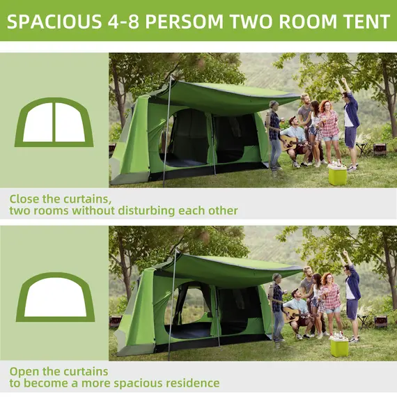 Buy Tunnel Tent Camping Shelter w/ Porch, Two Rooms, Lamp Hook, Portable Carry Bag, 4 image
