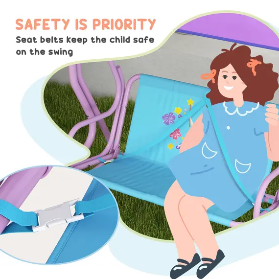 Buy Two Seater Kids Garden Swing, Fairy Themed kids Swing Chair with Adjustable Canopy, Safety Belts for Outdoor Use, 7 image