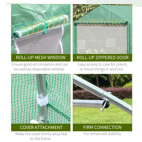 Buy Walk-in Polytunnel Garden Greenhouse, Outdoor Mesh Door Greenhouse with PE Cover and 6 Windows, 4.5 x 3 x 2m, Green, 6 image