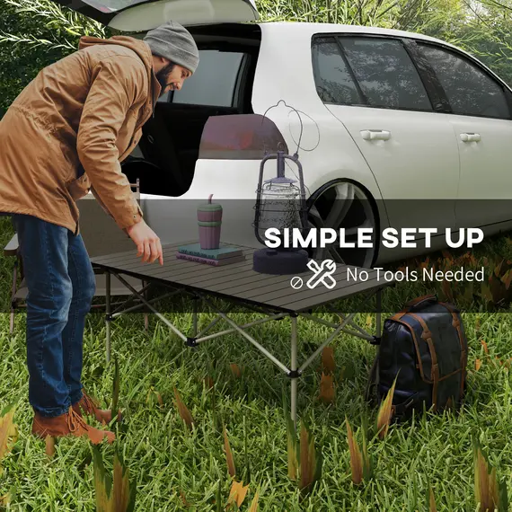 Buy Two-Seater Portable Aluminium Table, with Roll-Up Tabletop and Bag - Khaki, 6 image