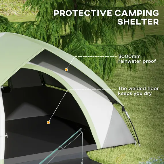 Buy Two Man Single Room Dome Tent, with Accessories - Green/Grey, 4 image