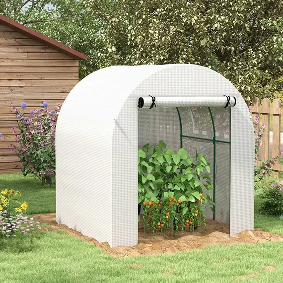 Buy Walk in Polytunnel Greenhouse, Green House for Garden with Roll-up Window and Door, 1.8 x 1.8 x 2 m, White, 8 image