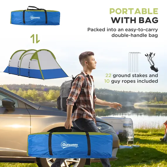 Buy Three Man Two-Room Tent, with Porch and Accessories - Green, 7 image
