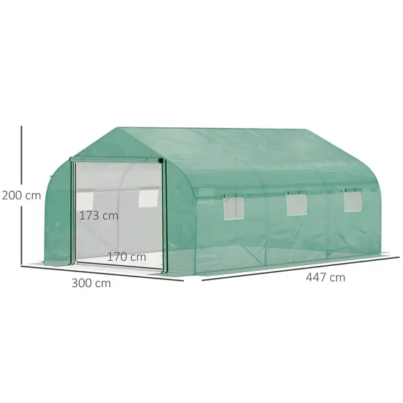 Buy Walk-in Polytunnel Garden Greenhouse, Outdoor Mesh Door Greenhouse with PE Cover and 6 Windows, 4.5 x 3 x 2m, Green, 3 image