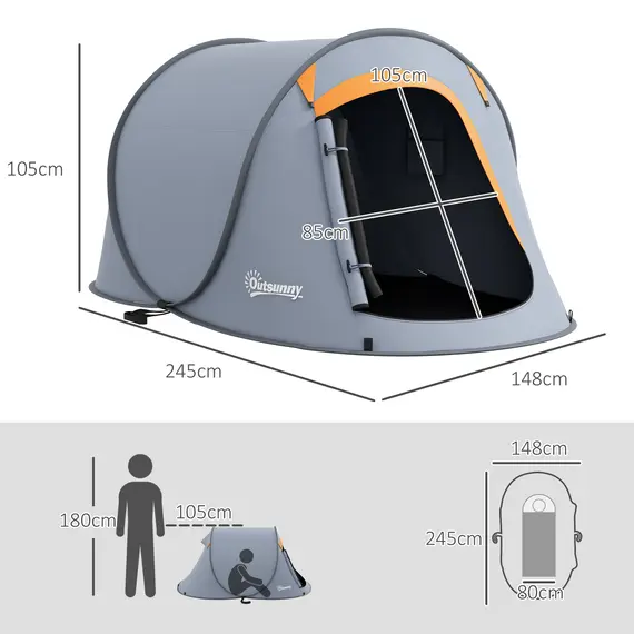 Buy Two-Man Pop-Up Dome Tent, with Accessories - Grey, 3 image