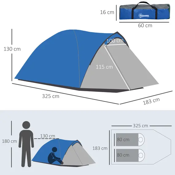 Buy Two-Man Dome Tent, with Front Vestibule - Blue/Grey, 3 image