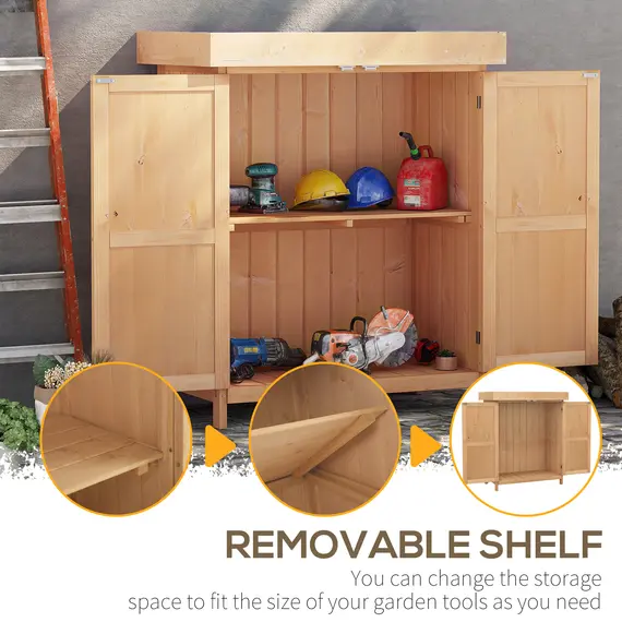 Buy Wooden Garden Storage Shed with Hinged Roof and Shelves, Outdoor Storage Cabinet Chest, Double Doors, 74 x 43 x 88cm, Burlywood, 6 image