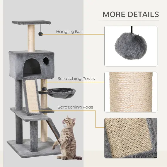 Buy 130cm Cat Tree for Indoor Cats Activity Center with Condo Scratching Post Ladders Kitty Climbing Tower Relaxing Playing, 5 image