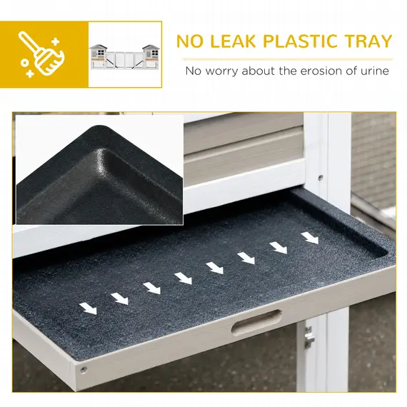 Buy 2 in 1 Rabbit Hutch Outdoor Guinea Pig Hutch Bunny Run Double Main House with Run, No-Leak Tray 259 x 64 x 92cm, Grey, 5 image