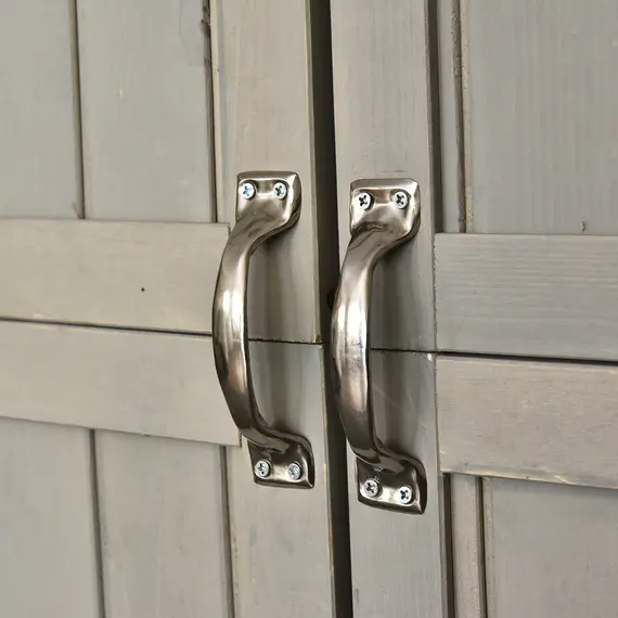 Buy Wooden Garden Shed with Two Windows, Tool Storage Cabinet, Outdoor Double Door Organizer 127.5L x 50W x 164H cm, Grey, 8 image