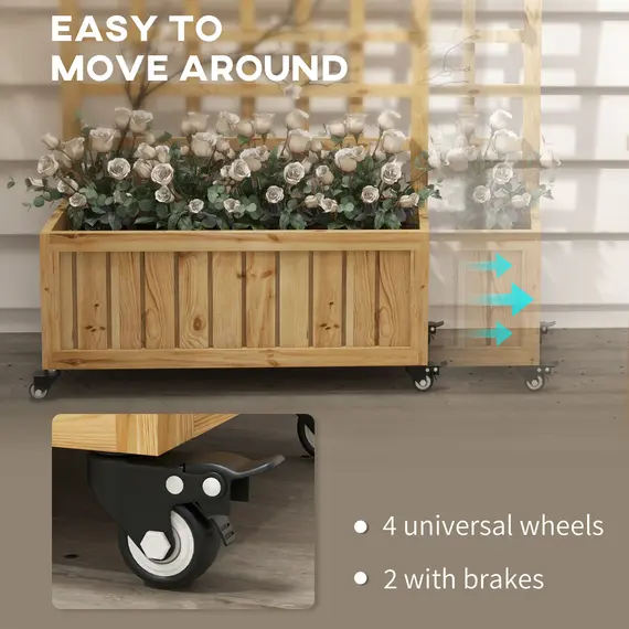 Buy Wooden Trellis Planter, Raised Garden Bed with Wheels, to Climb and Grow Vegetables, Herbs and Flowers, Natural, 6 image