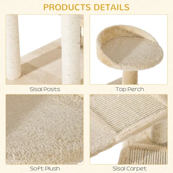 Buy 100 cm Cat Tree for Indoor Cats Kitten Scratch Scratching Post Climbing Tower Activity Centre Beige, 6 image