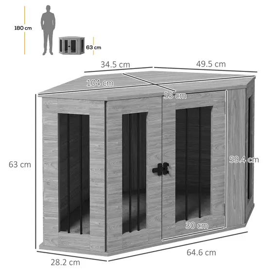 Buy 2 in 1 Dog Crate Furniture Side Table, with Cushion, 104 x 55 x 63cm - Grey, 3 image