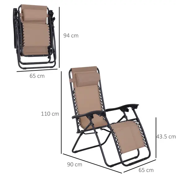 Buy Zero Gravity Chair Metal Frame Texteline Armchair Outdoor Folding and Reclining Sun Lounger with Head Pillow for Patio Decking Gardens Camping, Beige, 3 image