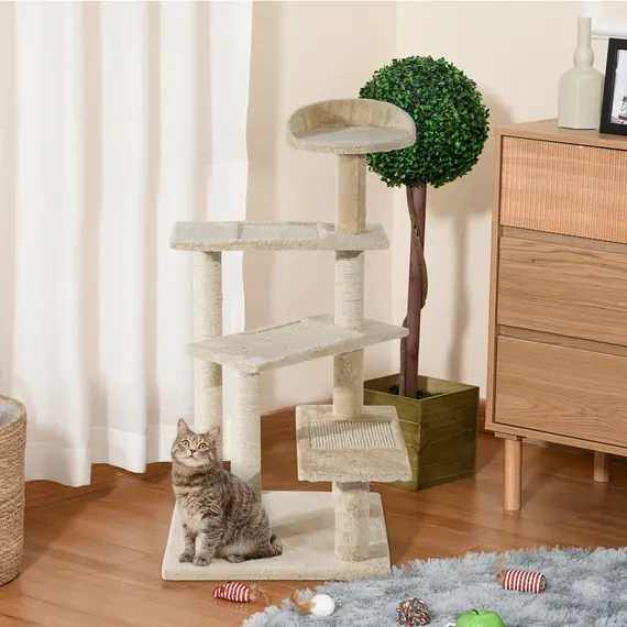 Buy 100 cm Cat Tree for Indoor Cats Kitten Scratch Scratching Post Climbing Tower Activity Centre Beige, 2 image