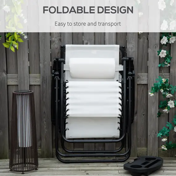 Buy Zero Gravity Garden Folding Patio Sun Lounger w/Cup Holder & Canopy Shade White, 6 image