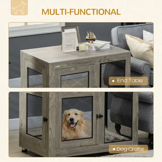 Buy 2-in-1 Dog Cage & Side Table, with Two Doors, Cushion, for Large Dogs, 5 image