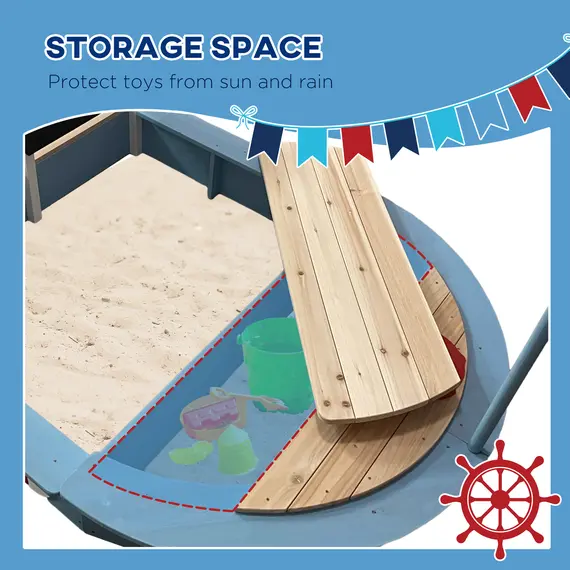Buy Wooden Kids Sandbox, Pirate Ship Design - Blue, 5 image