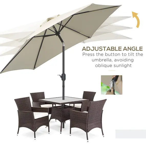 Buy 2.6M Garden Parasol Umbrella with Tilt and Crank, Outdoor Sun Parasol Sunshade Shelter with Aluminium Frame, Cream White, 5 image