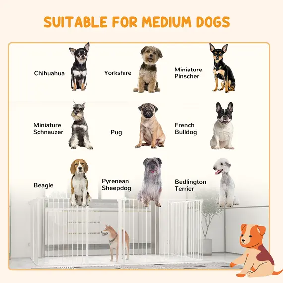 Buy 2 in 1 8 Panels Dog Pen, Safety Gate, with Lockable Door, for Medium Dogs - White, 7 image