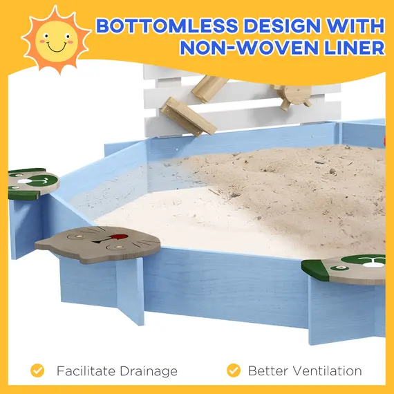 Buy Wooden Sandbox, Outdoor Sand Pit, with Six Seats, Accessories, for Ages 3-7 Years - Blue, 5 image