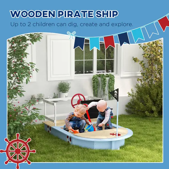 Buy Wooden Kids Sandbox, Pirate Ship Design - Blue, 4 image