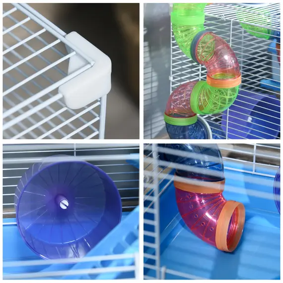 Buy 2 Tier Hamster Cage, Gerbil Cage with Handle, Exercise Wheels, Tunnel, Tube, Water Bottle, Dishes, Ladder, for Dwarf, Blue, 8 image