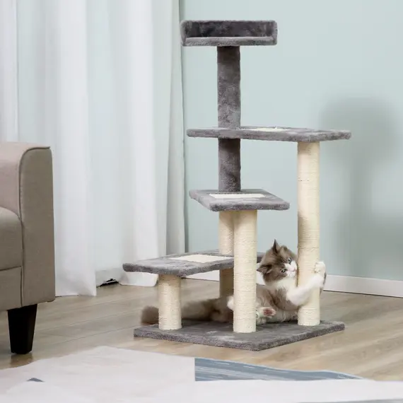 Buy 100 cm Cat Tree for Indoor Cats Kitten Scratch Scratching Post Climbing Tower Activity Centre Grey, 2 image