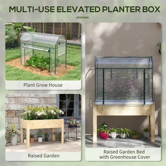 Buy Wooden Planter Box with Greenhouse Cover and Bed Liner, Raised Garden Bed for Vegetables, Flowers, Herbs, 6 image