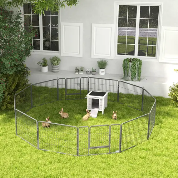 Buy 12 Panels Heavy Duty Puppy Playpen, for Small Dogs, Indoor and Outdoor Use - Silver, 8 image