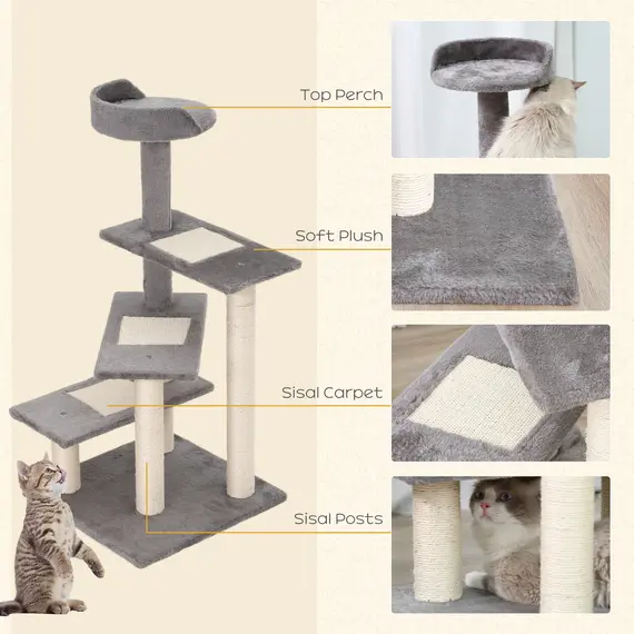 Buy 100 cm Cat Tree for Indoor Cats Kitten Scratch Scratching Post Climbing Tower Activity Centre Grey, 4 image