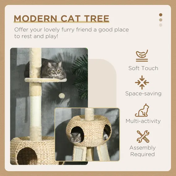 Buy 255cm Cat Tree Tower for Indoor Cats, with Scratching Post, Cat House, Platform - Beige, 4 image
