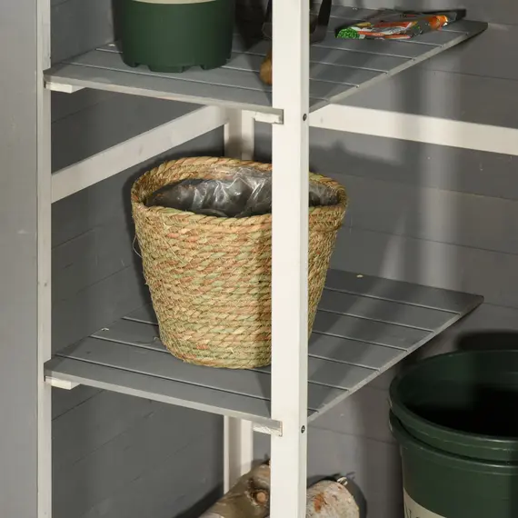 Buy Wooden Small Shed, Garden Storage Shed with Shelves and Bolt Latch, 75L x 56W x115H cm, Grey, 9 image