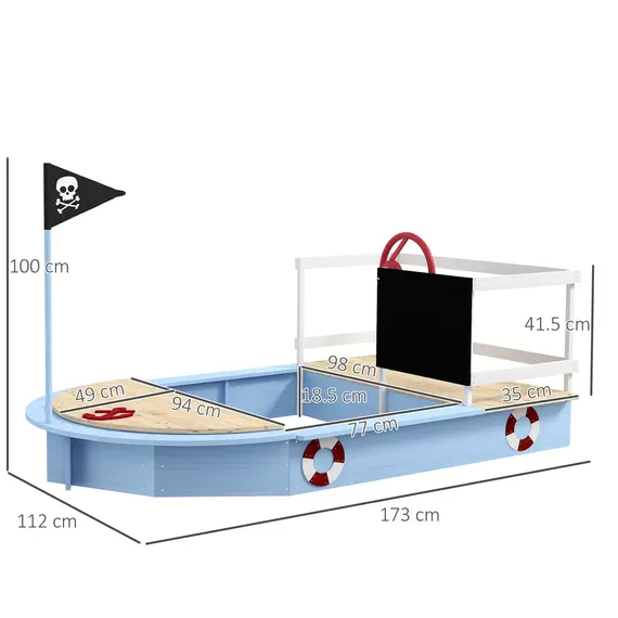 Buy Wooden Kids Sandbox, Pirate Ship Design - Blue, 3 image