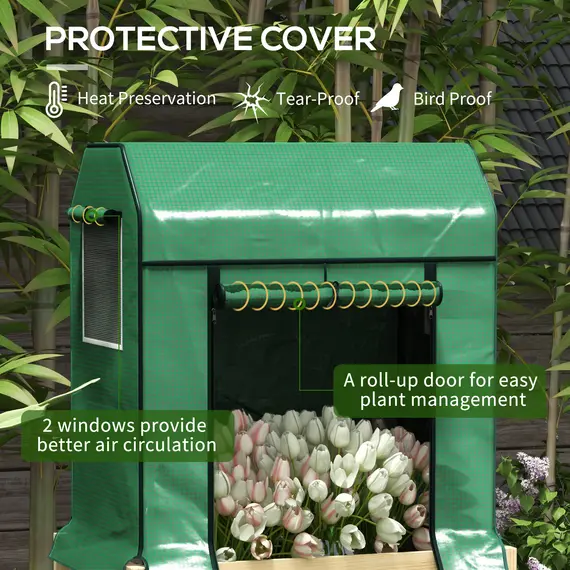 Buy Wooden Planter Box with PE Greenhouse Cover and Bed Liner, Raised Garden Bed for Vegetables, Flowers, Herbs, 4 image