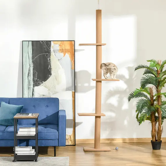 Buy 260cm Floor To Ceiling Cat Tree for Indoor Cats w/ Three Platforms Activity Centre - Brown, 8 image
