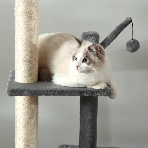 Buy 270cm Floor To Ceiling Cat Tree Cat House Scratching Post for Indoor Cats Hammock Hanging Ball Activity Center Grey, 9 image
