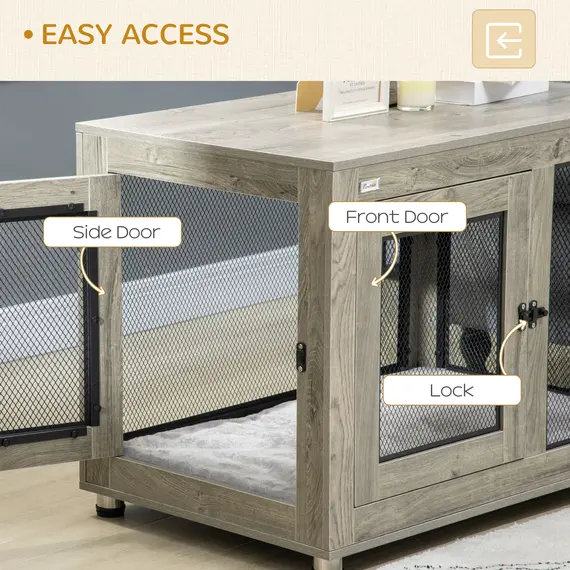 Buy 2-in-1 Dog Cage & Side Table, with Two Doors, Cushion, for Large Dogs, 6 image