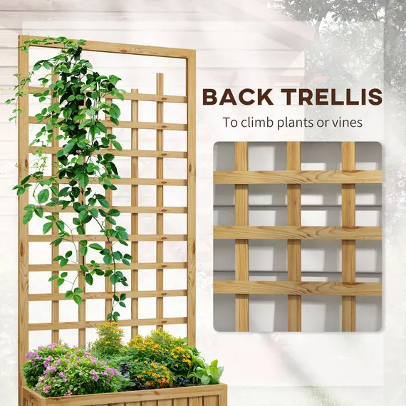 Buy Wooden Trellis Planter, Raised Garden Bed with Wheels, to Climb and Grow Vegetables, Herbs and Flowers, Natural, 4 image