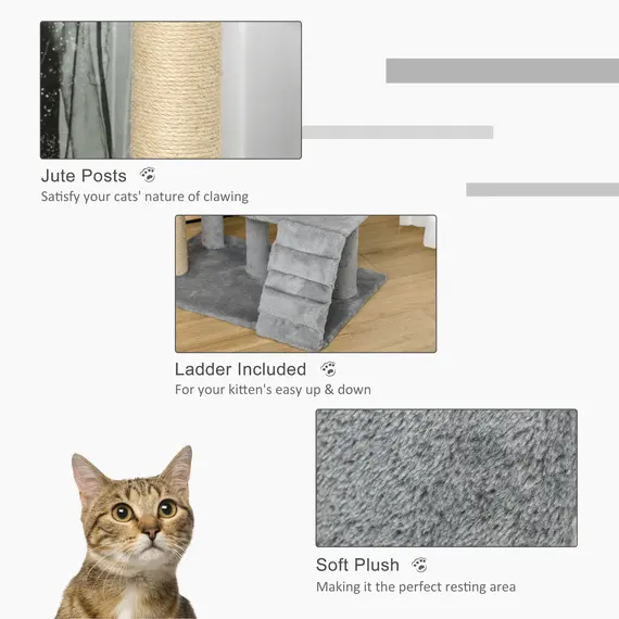 Buy 100 cm Cat Tree, Cat Condo Tree Tower for Indoor Cats, Cat Activity Centre with Scratching Posts, Plush Perch, Ladder, Hanging Ball - Light Grey, 5 image
