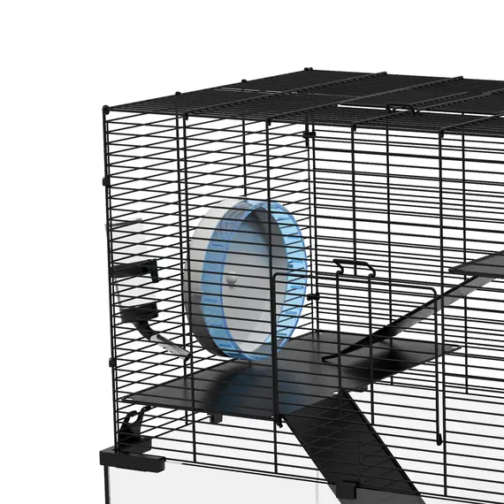 Buy 3 Tiers Hamster Cage, Gerbil Cage with Deep Glass Bottom, Non-Slip Ramps, Platforms, Hut, Exercise Wheels, Water Bottle, Dish, for Syrian Hamster, Dwarf Hamster, 60 x 40 x 57cm, 9 image