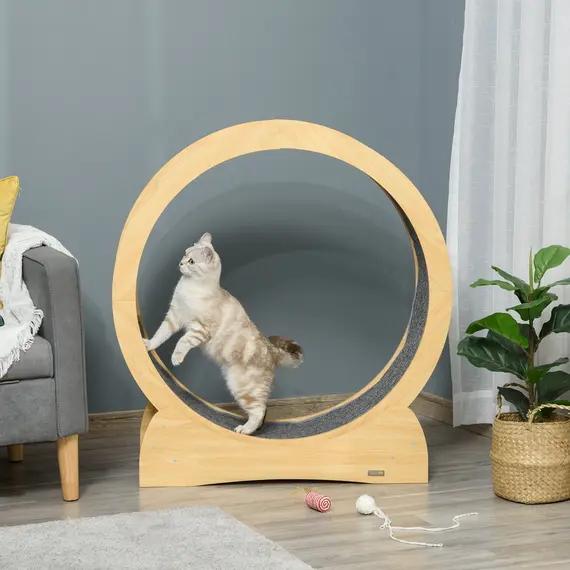 Buy 30" Wooden Cat Running Wheel with Brake, Natural Wood Finish, 2 image