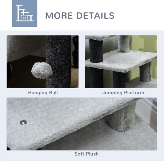 Buy Adjustable Cat Steps, with House & Hanging Toy Ball - Grey, 6 image