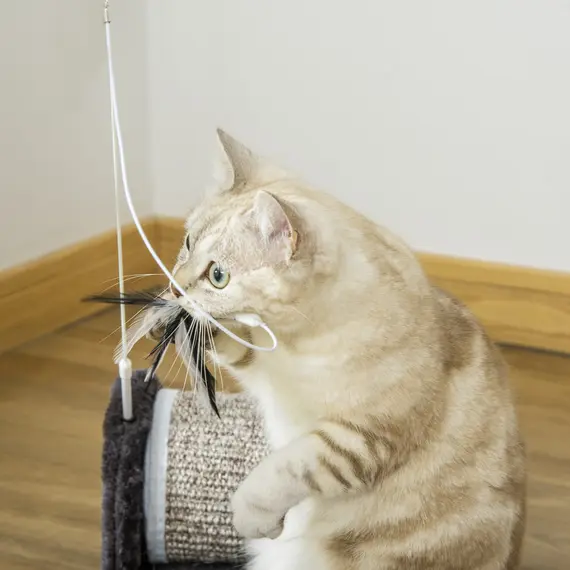 Buy Cat Scratcher, Sisal Cat Scratching Board Mat Pad with Roller, Feather Toy, 44 x 24 x 16 cm, Grey, 8 image