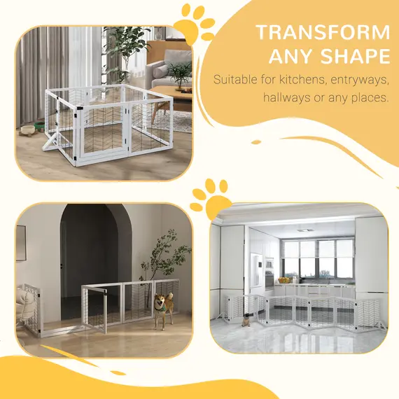 Buy 8 Panels Foldable Pet Gate with Support Feet, for House, Doorway, Stairs, Small and Medium Dogs - White, 5 image